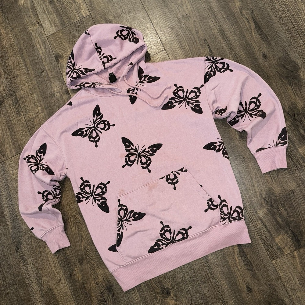 Wild Fable Women's S- M Purple & Black Butterfly Print Fleece Hoodie Grunge Y2K - Picture 6 of 14